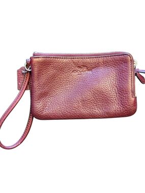 COACH Pebbled Leather Wristlet - Berry